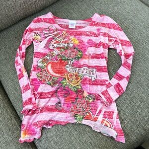Xhilaration Girls Pink Striped Heart Long Sleeve T-shirt Size 4